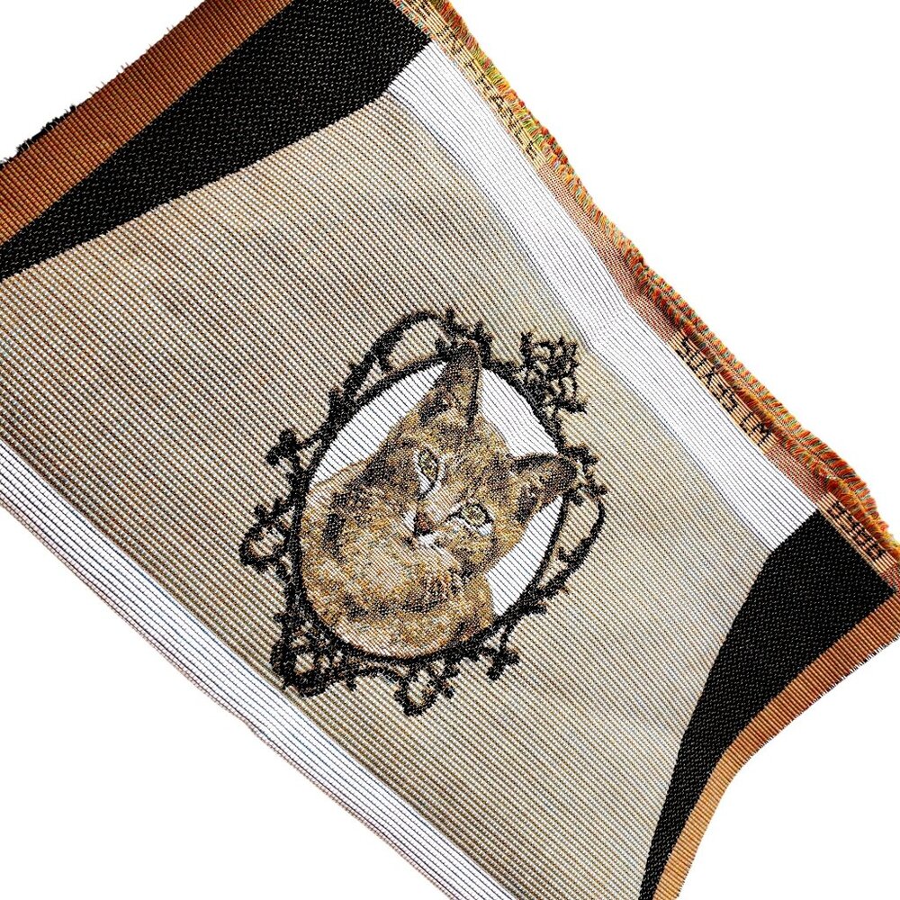 Vintage Art de Lys French Woven Cat Tapestry Pillow Panel Textile 15x20 Beige - Picture 12 of 13